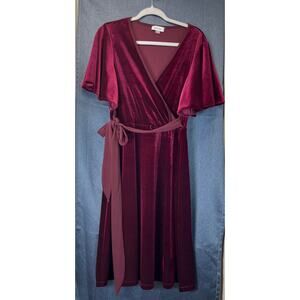 Calvin Klein Womens 10 Red Wine V-Neck Dress Cocktail/Wedding Guest Career Wear